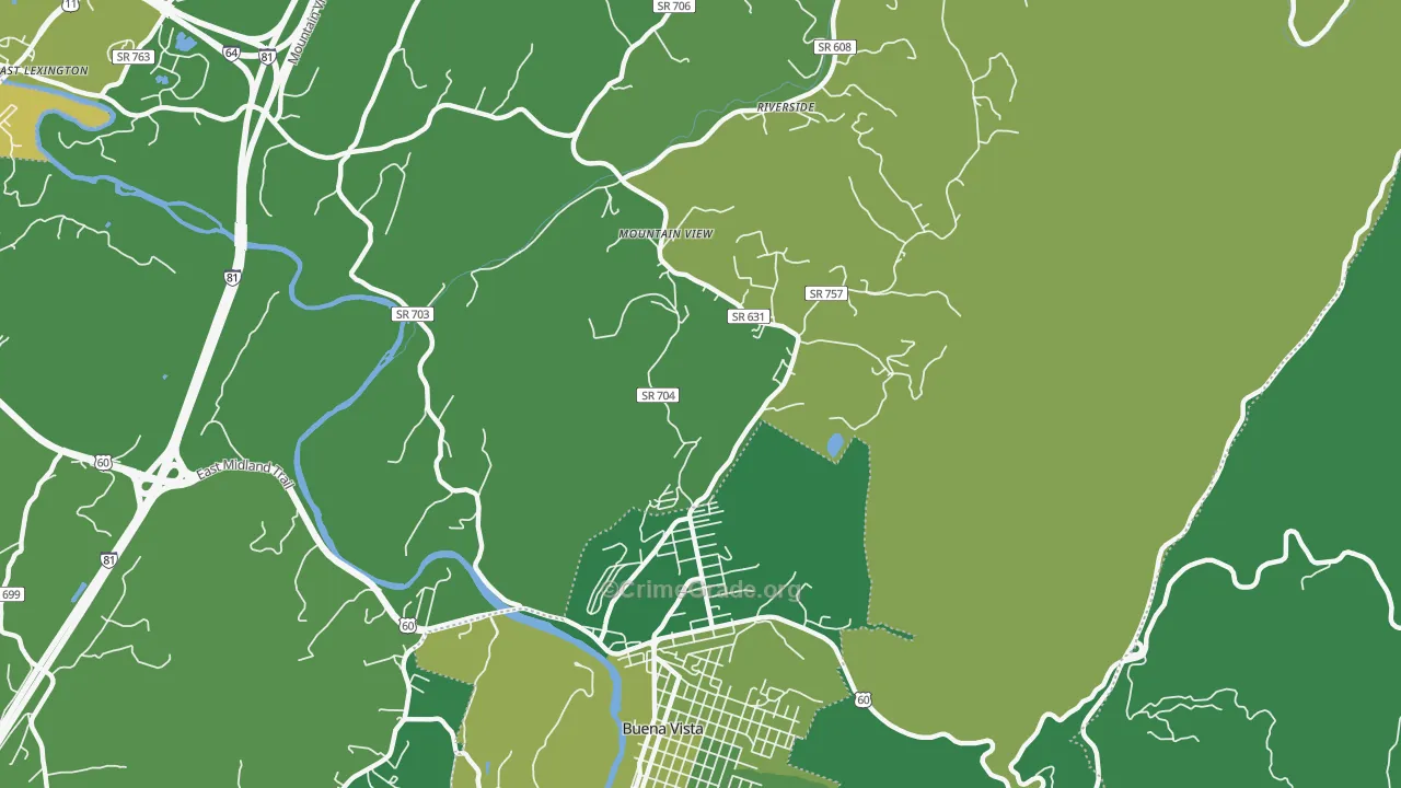 Riverside, VA Map of Vehicle Theft Rates