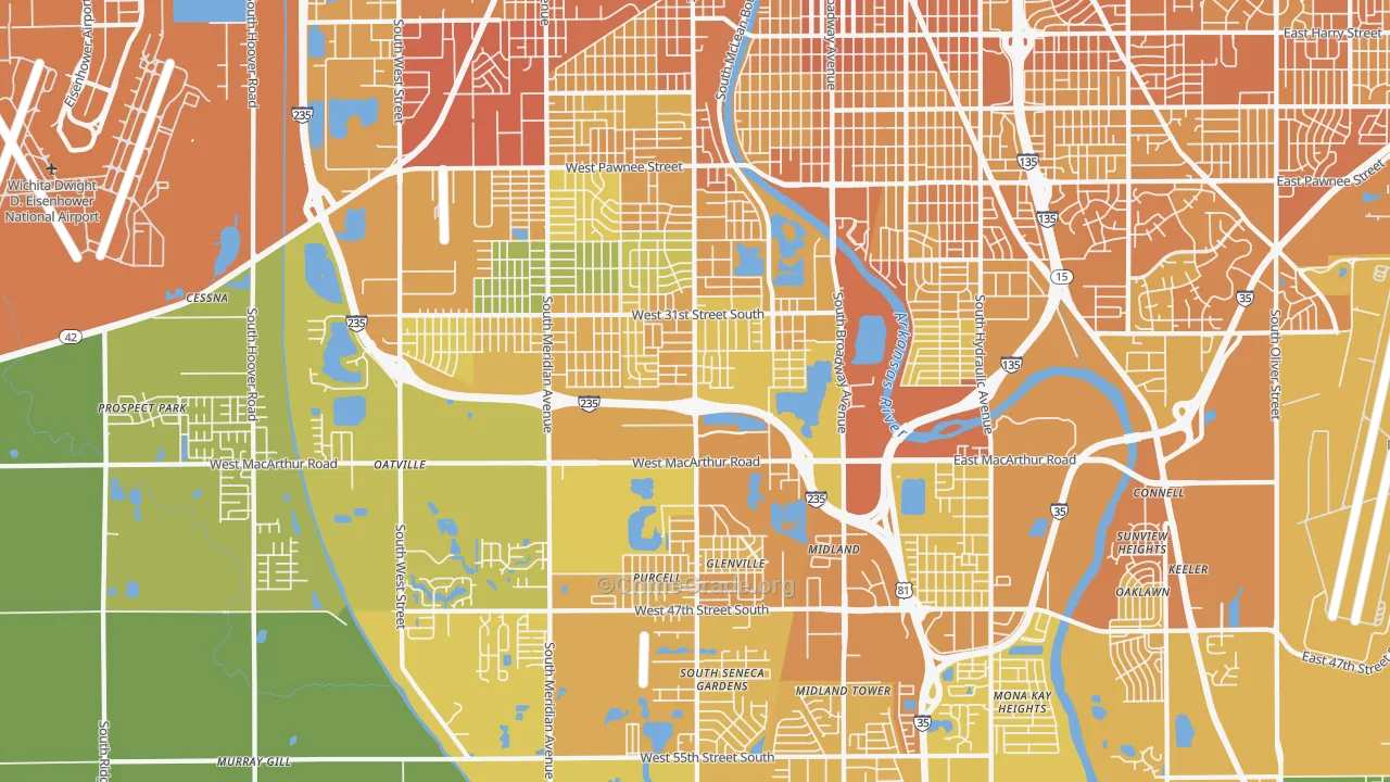 Riverside, Wichita, KS Map of Vehicle Theft Rates