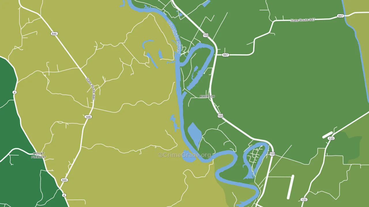 Riverton, LA Map of Vehicle Theft Rates