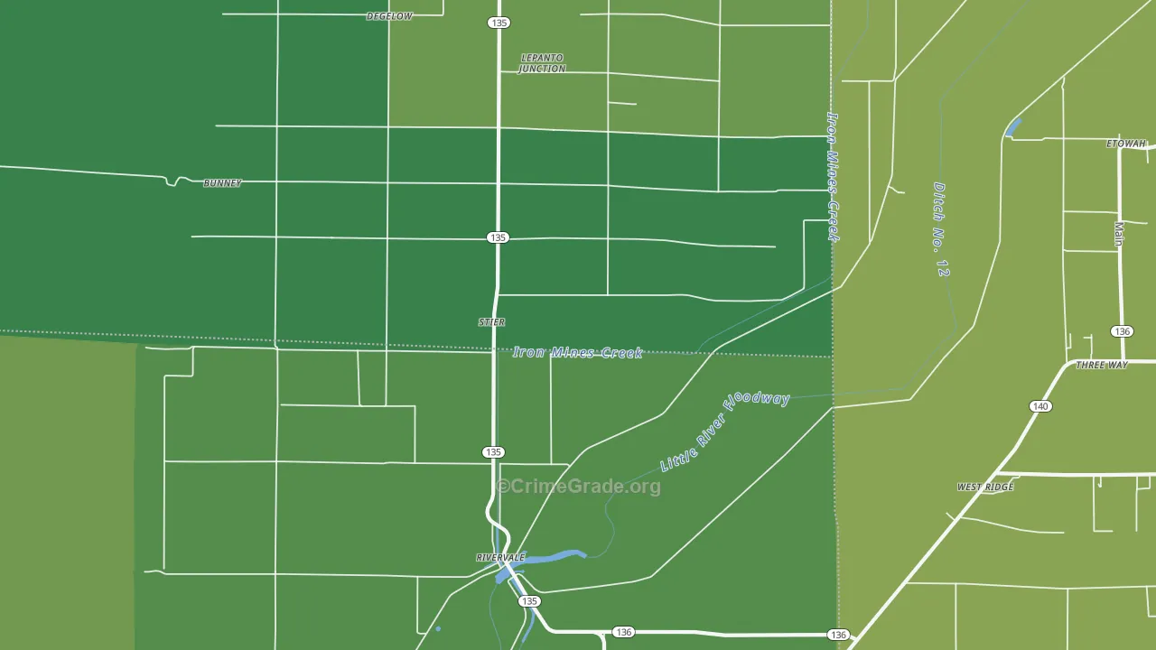 Rivervale, AR Map of Vehicle Theft Rates