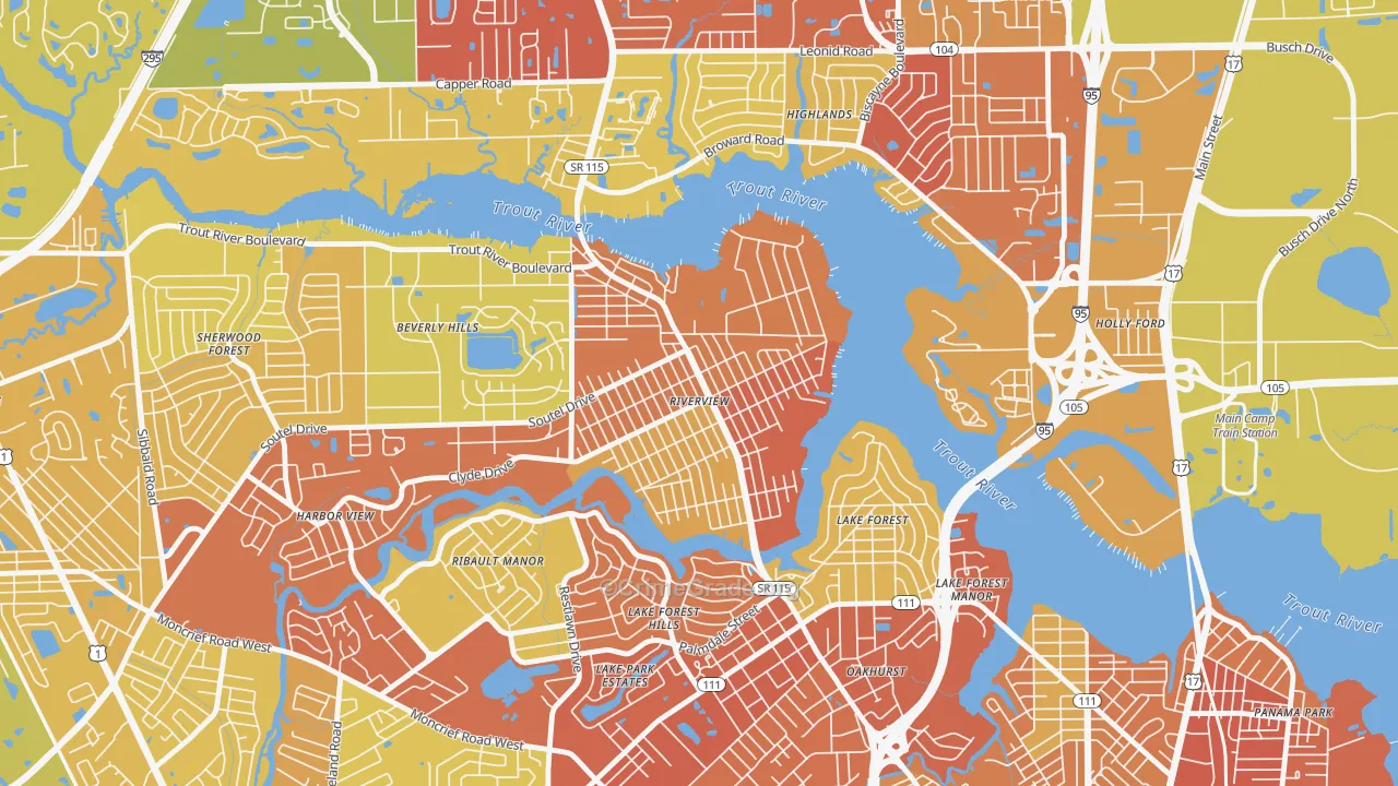 Riverview, Jacksonville, FL Map of Vehicle Theft Rates