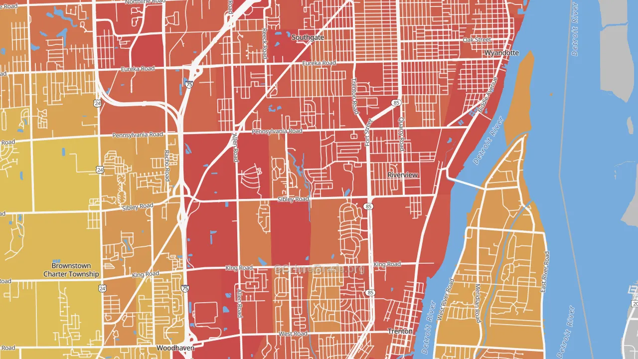 Riverview, MI Map of Vehicle Theft Rates