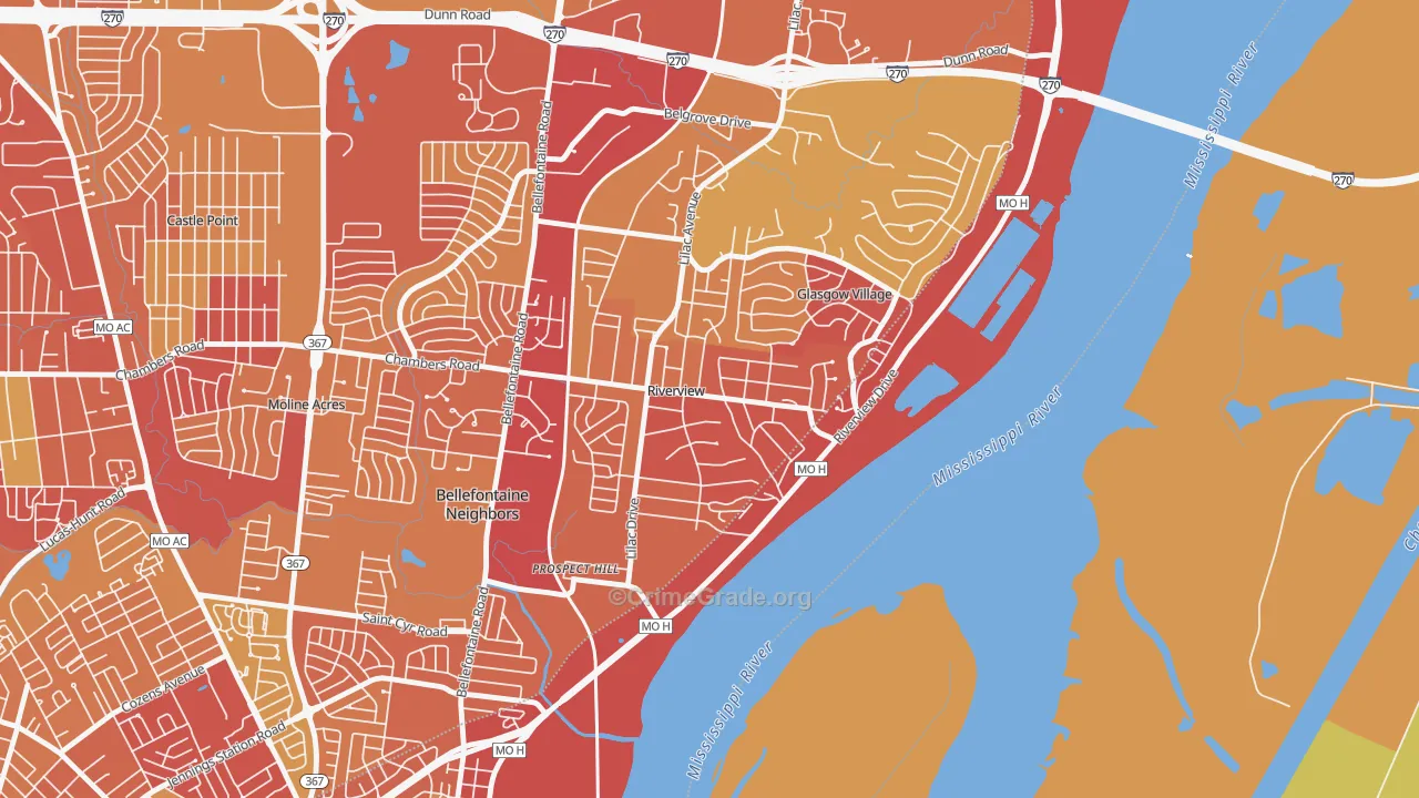 Riverview, MO Map of Vehicle Theft Rates