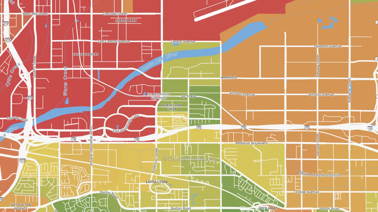 Riverview, San Bernardino, CA Map of Vehicle Theft Rates