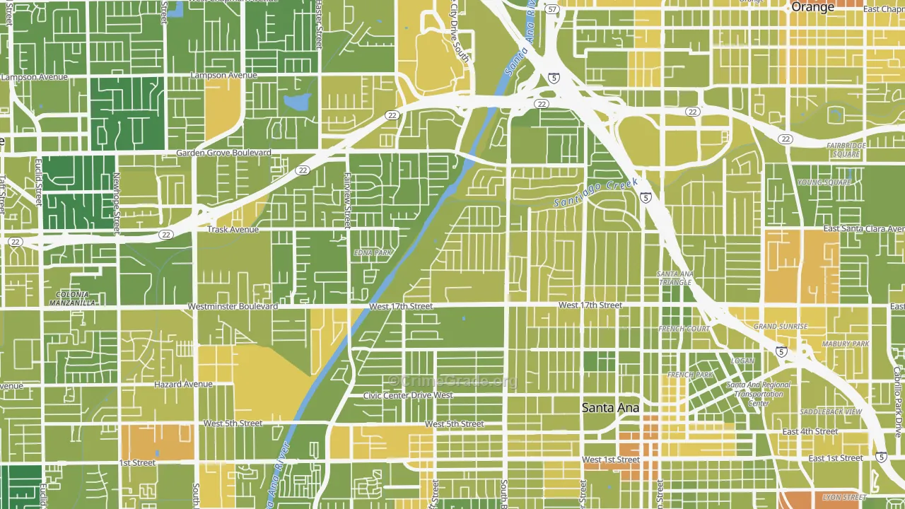 Riverview-Santa Ana, Santa Ana, CA Map of Vehicle Theft Rates