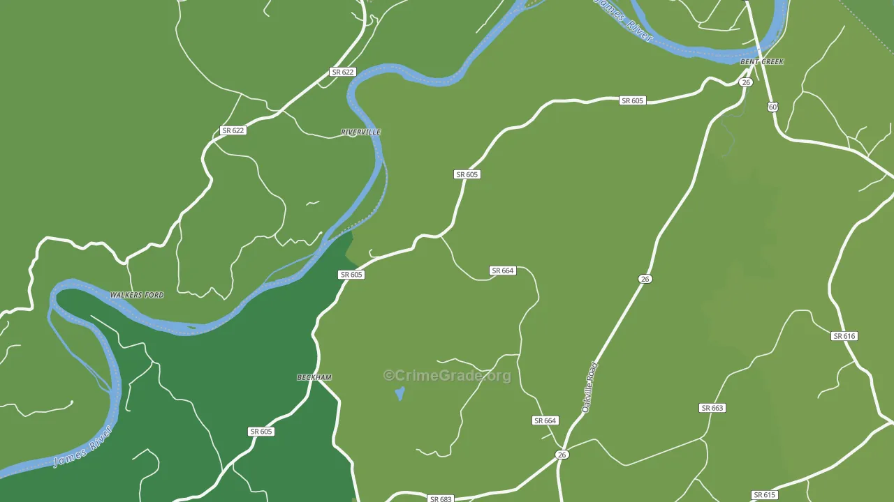 Riverville, VA Map of Vehicle Theft Rates