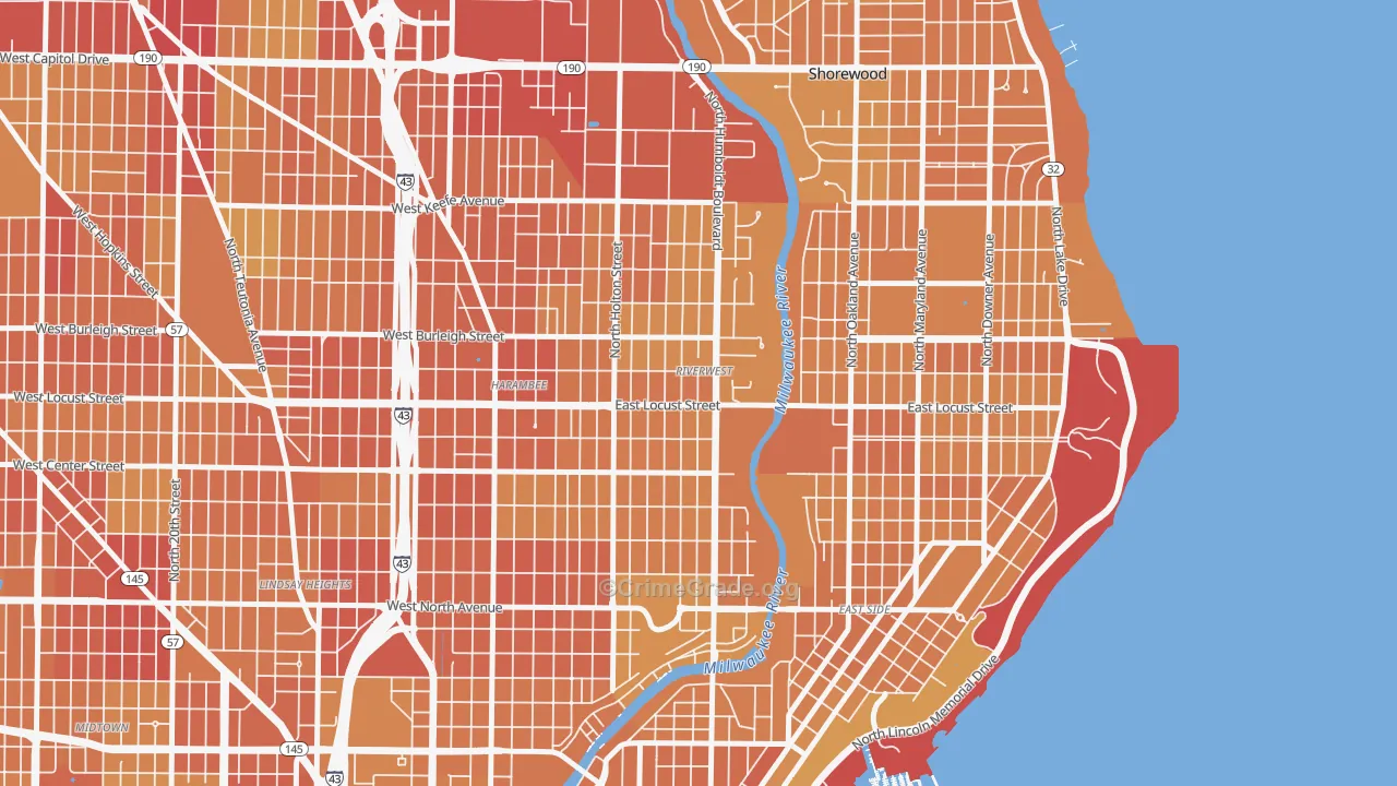 Riverwest, Milwaukee, WI Map of Vehicle Theft Rates