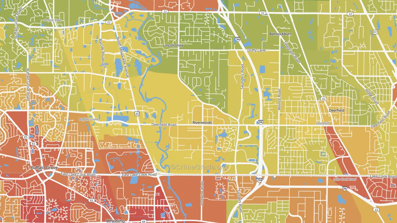 Riverwoods, IL Map of Vehicle Theft Rates