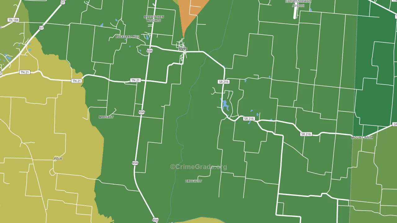 Rives, TN Map of Vehicle Theft Rates