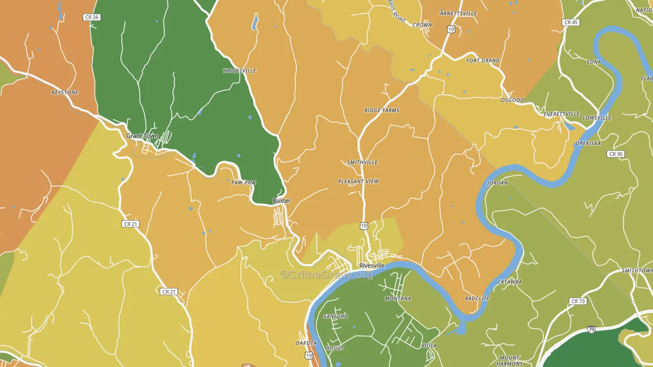 Rivesville, WV Map of Vehicle Theft Rates