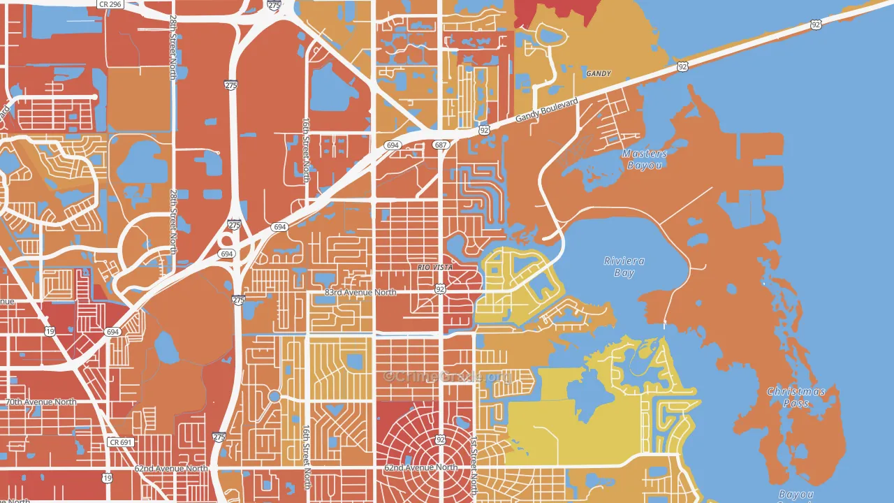 Riviera Bay, St. Petersburg, FL Map of Vehicle Theft Rates