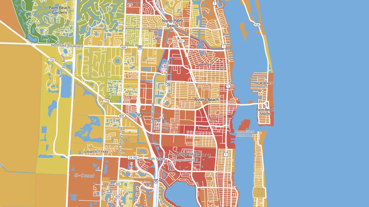 Riviera Beach, FL Map of Vehicle Theft Rates