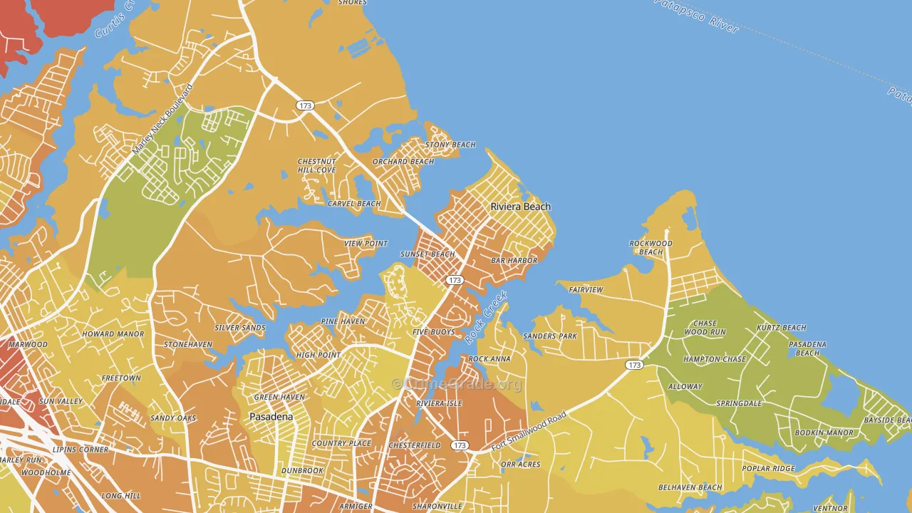 Riviera Beach, MD Map of Vehicle Theft Rates