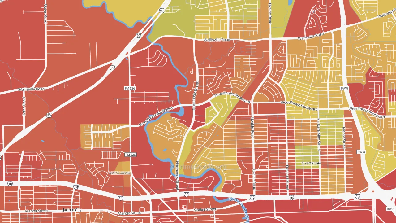 Riviera East, Houston, TX Map of Vehicle Theft Rates