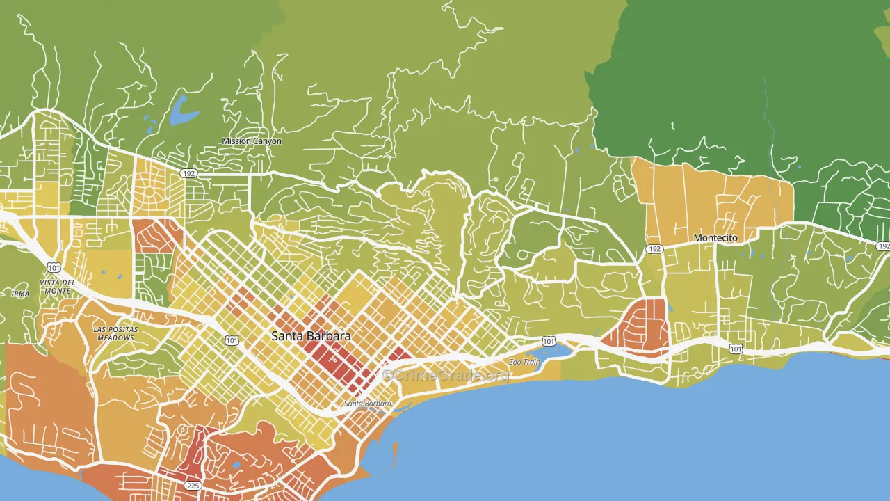 Riviera, Santa Barbara, CA Map of Vehicle Theft Rates