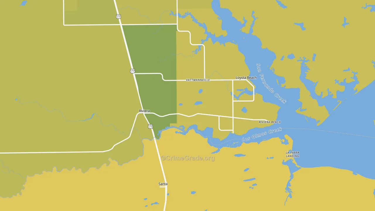 Riviera, TX Map of Vehicle Theft Rates