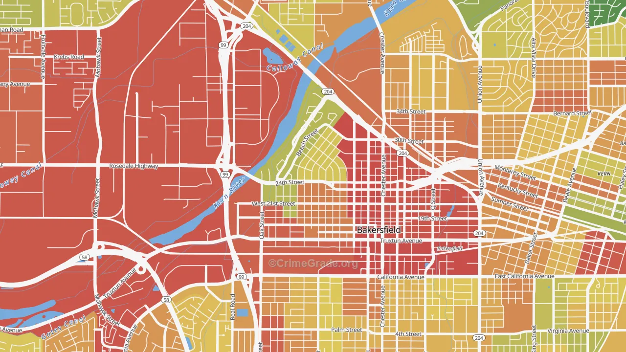 Riviera-Westchester, Bakersfield, CA Map of Vehicle Theft Rates