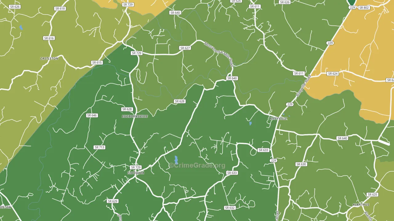 Rixeyville, VA Map of Vehicle Theft Rates