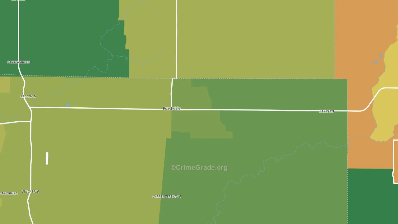 Roachdale, IN Map of Vehicle Theft Rates