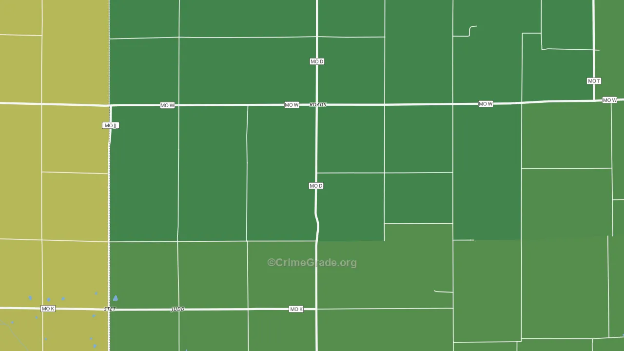 Roads, MO Map of Vehicle Theft Rates
