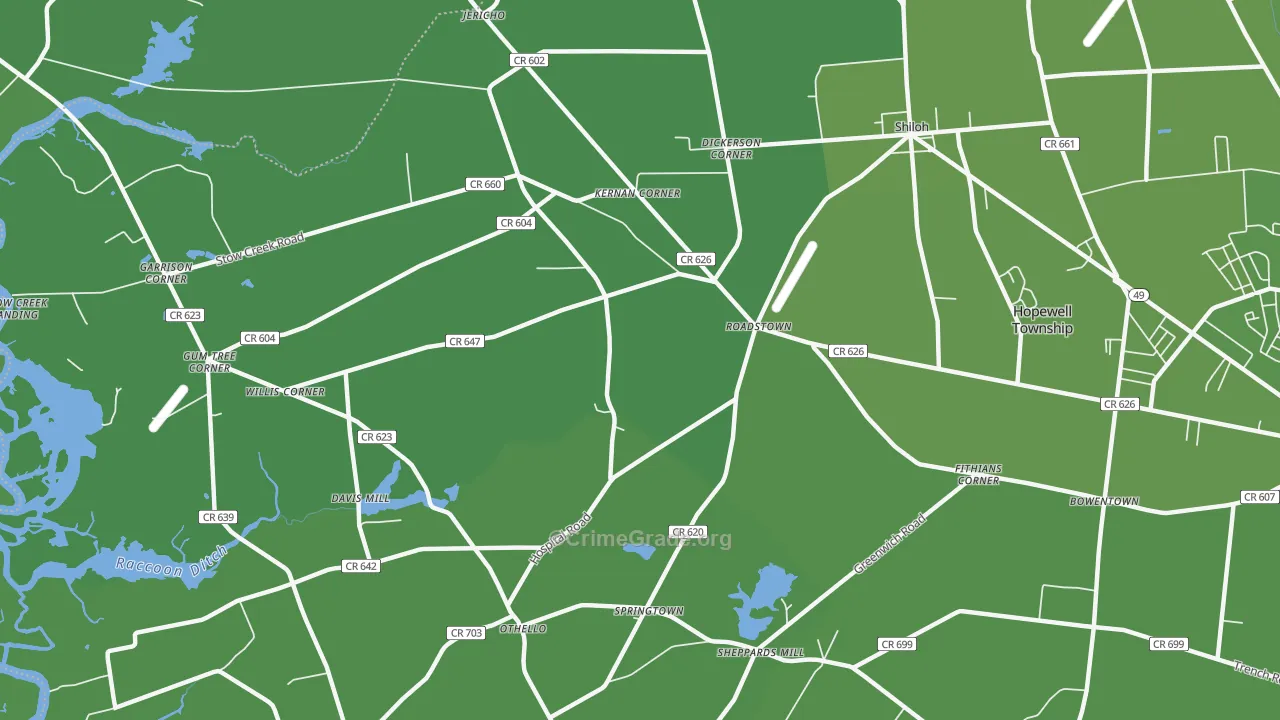 Roadstown, NJ Map of Vehicle Theft Rates