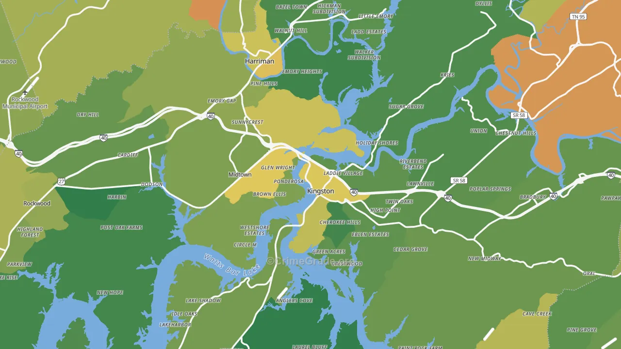 Roane County, TN Map of Vehicle Theft Rates