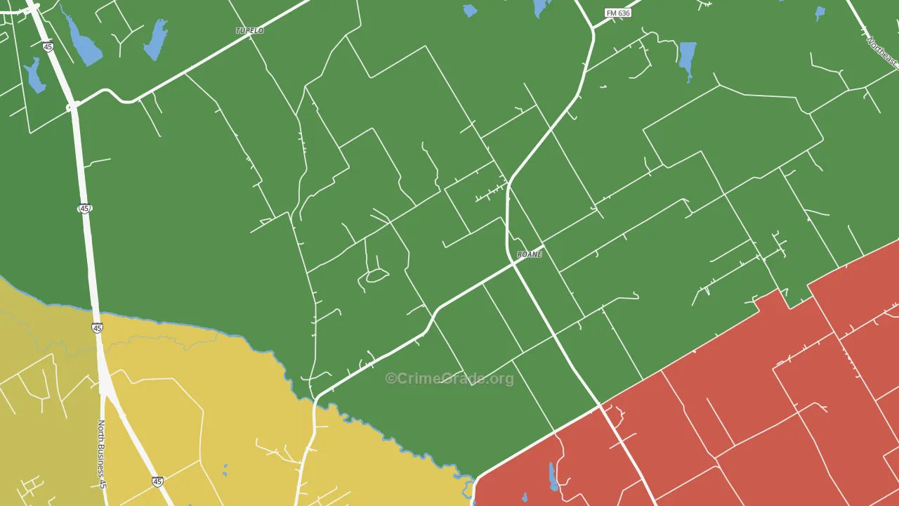 Roane, TX Map of Vehicle Theft Rates
