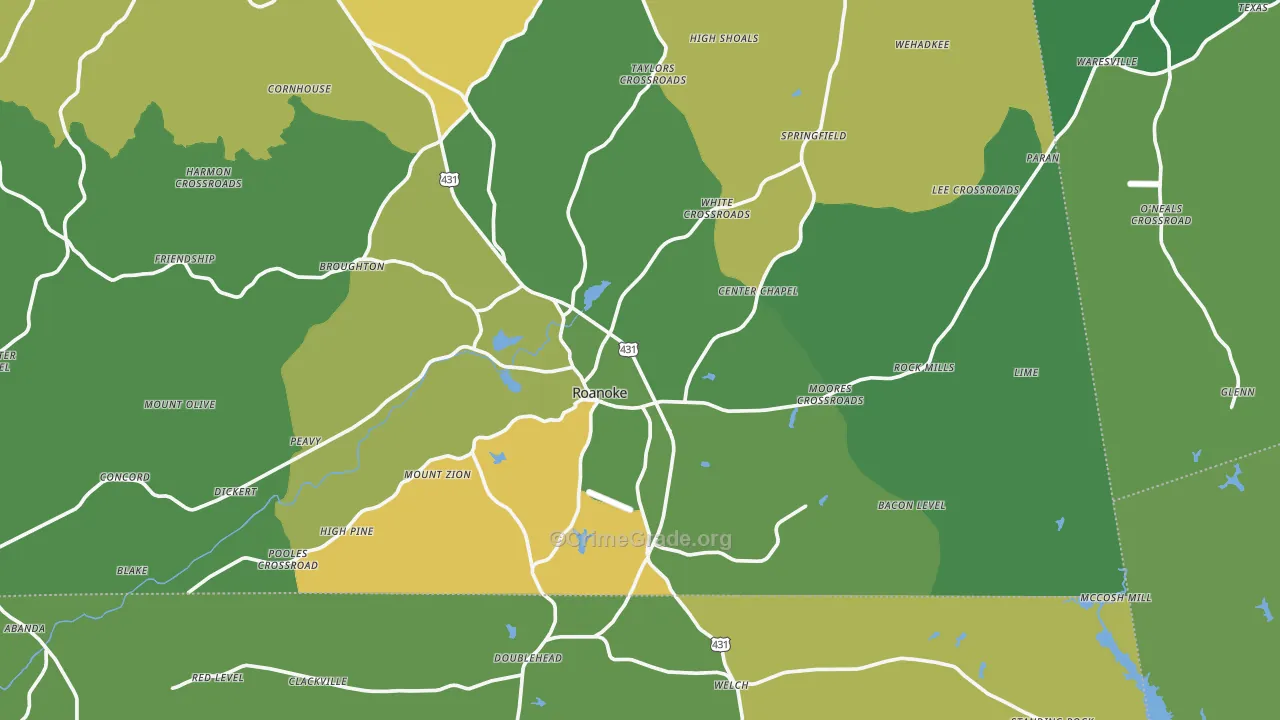 Roanoke, AL Map of Vehicle Theft Rates