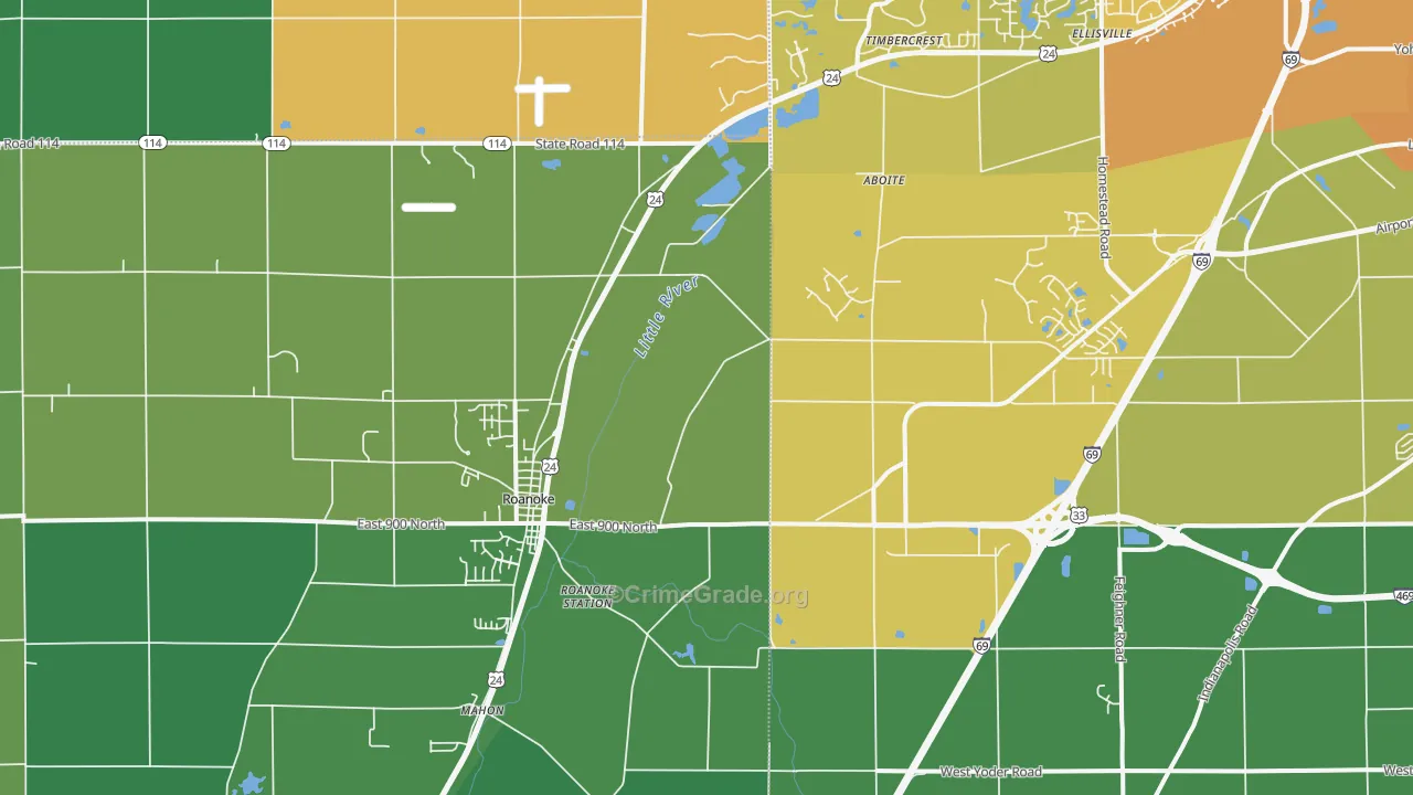 Roanoke, IN Map of Vehicle Theft Rates