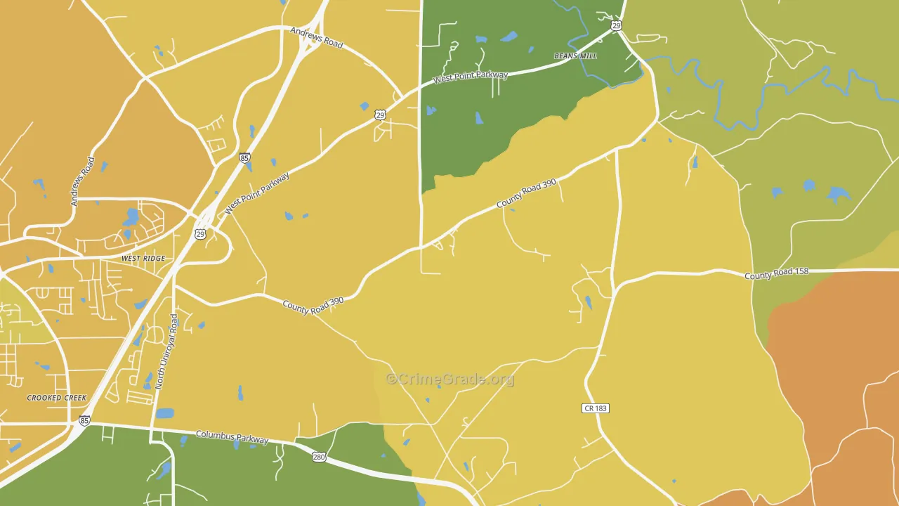 Roanoke Junction, AL Map of Vehicle Theft Rates
