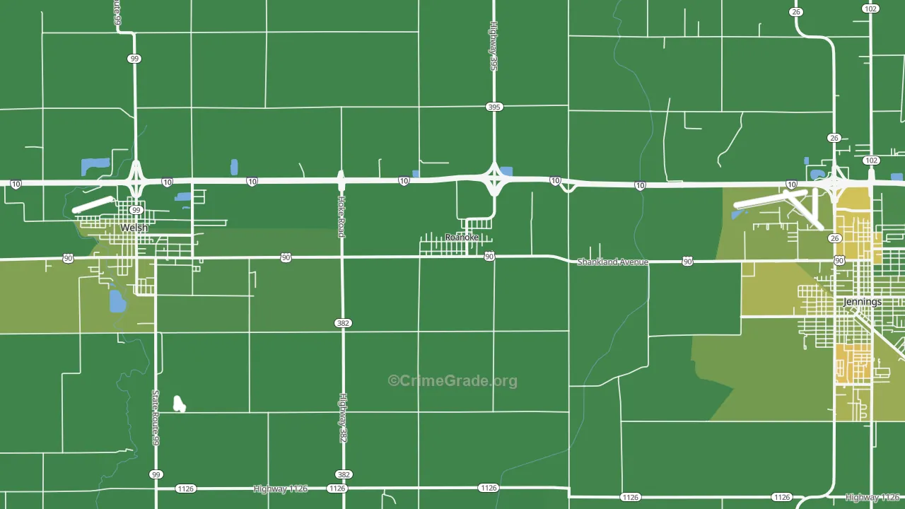 Roanoke, LA Map of Vehicle Theft Rates