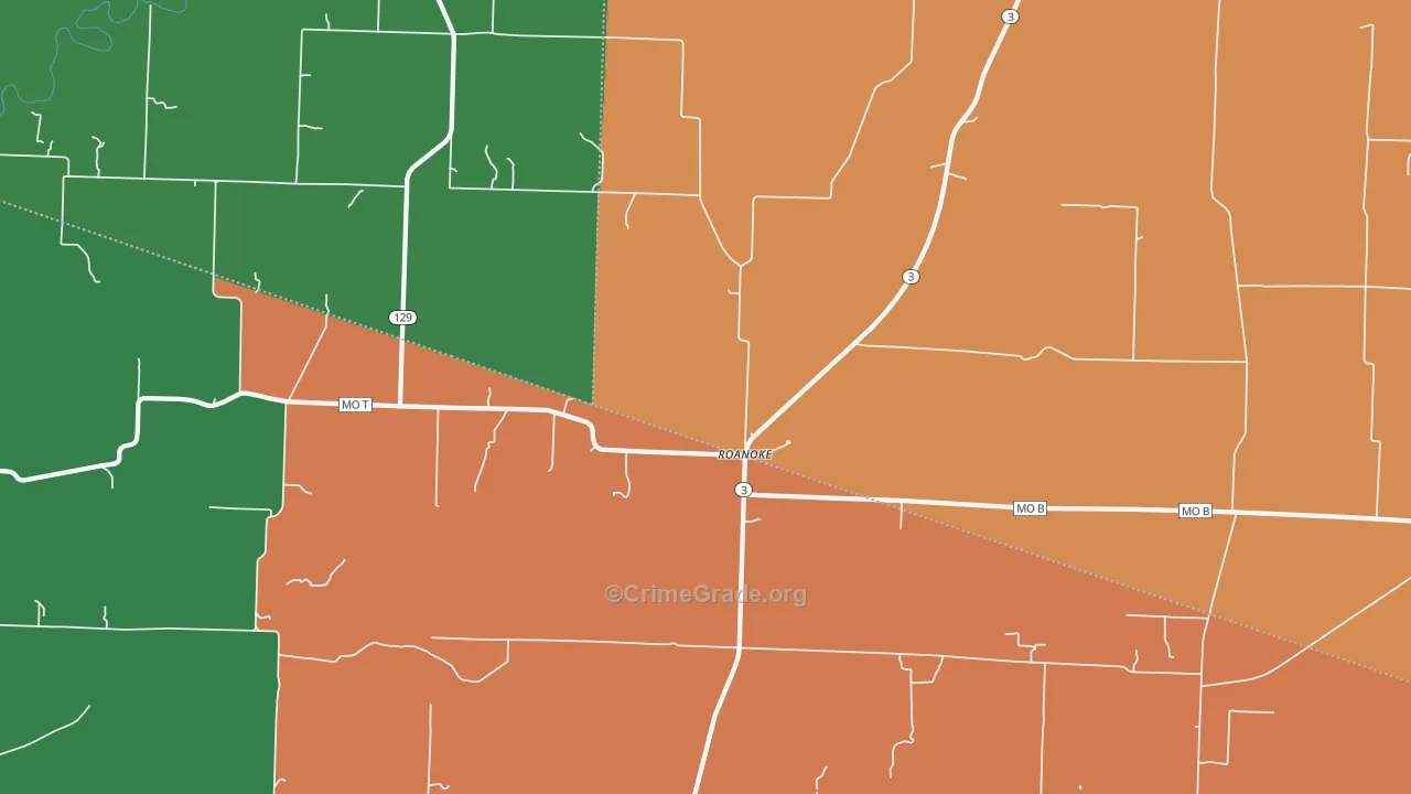 Roanoke, MO Map of Vehicle Theft Rates