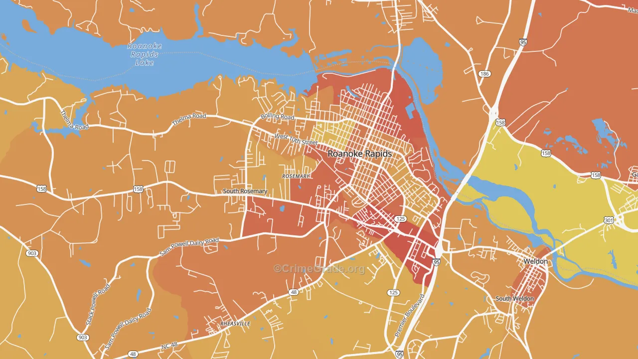 Roanoke Rapids, NC Map of Vehicle Theft Rates