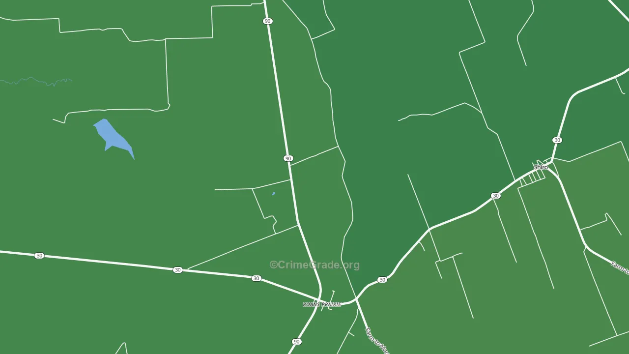 Roans Prairie, TX Map of Vehicle Theft Rates
