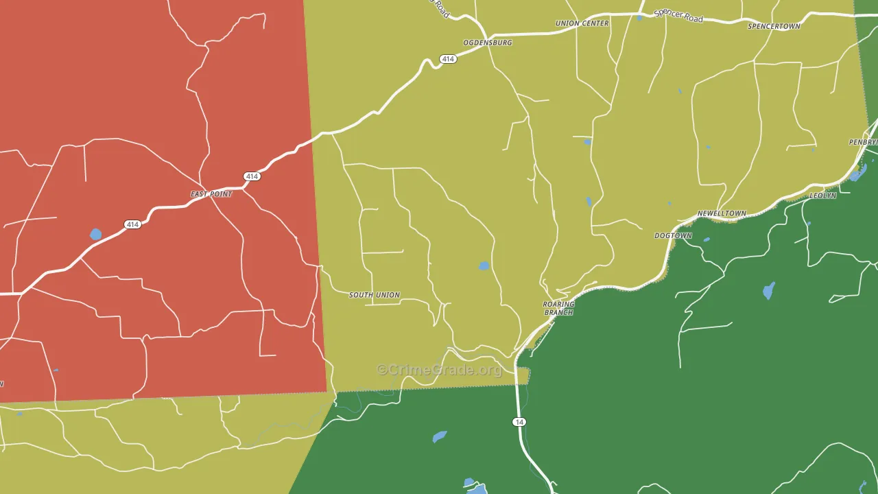 Roaring Branch, PA Map of Vehicle Theft Rates