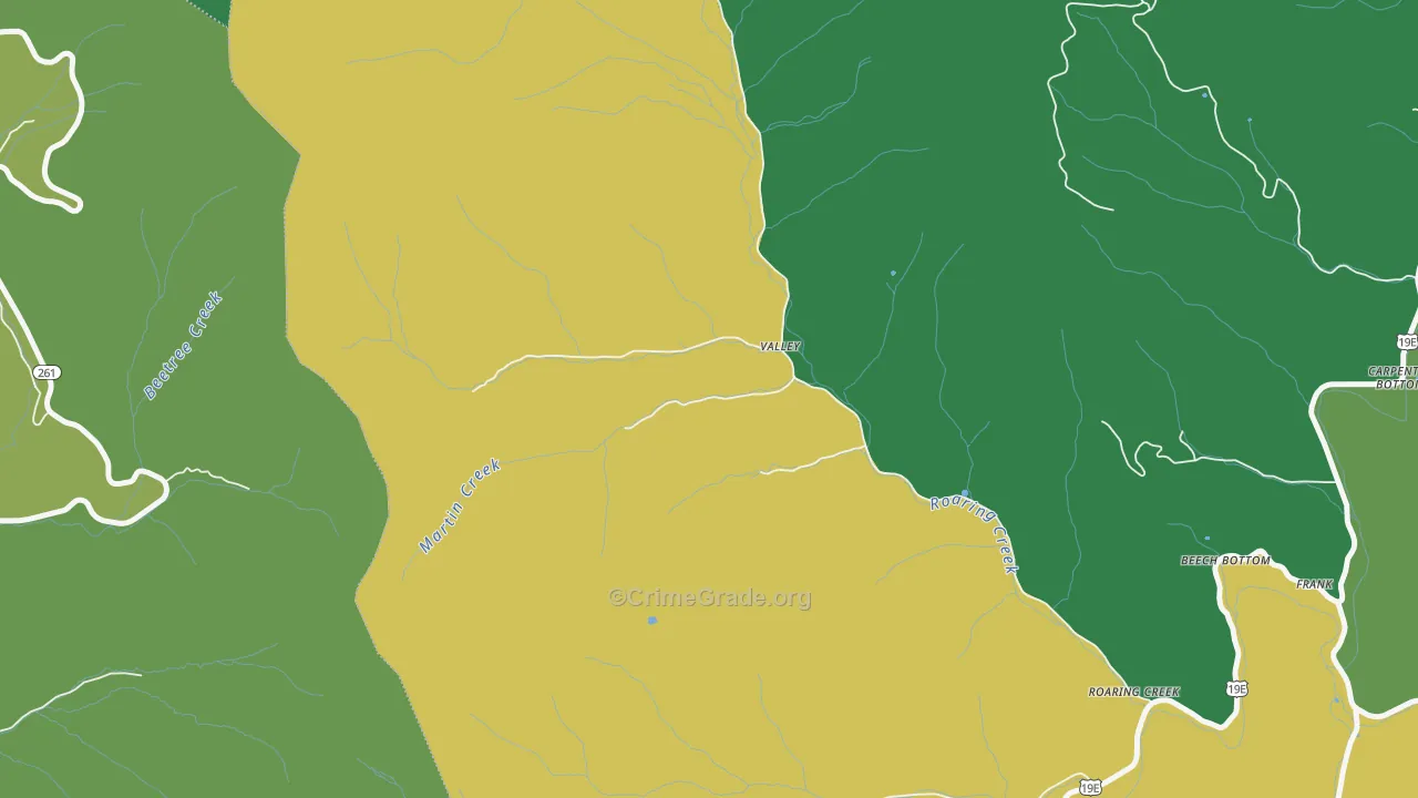 Roaring Creek, NC Map of Vehicle Theft Rates