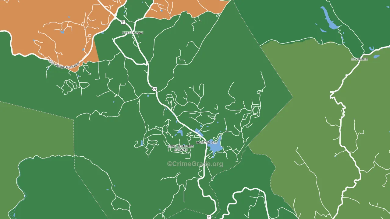 Roaring Gap, NC Map of Vehicle Theft Rates