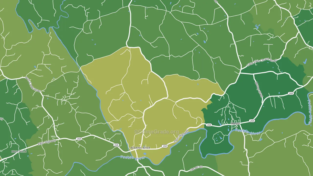 Roaring River, NC Map of Vehicle Theft Rates