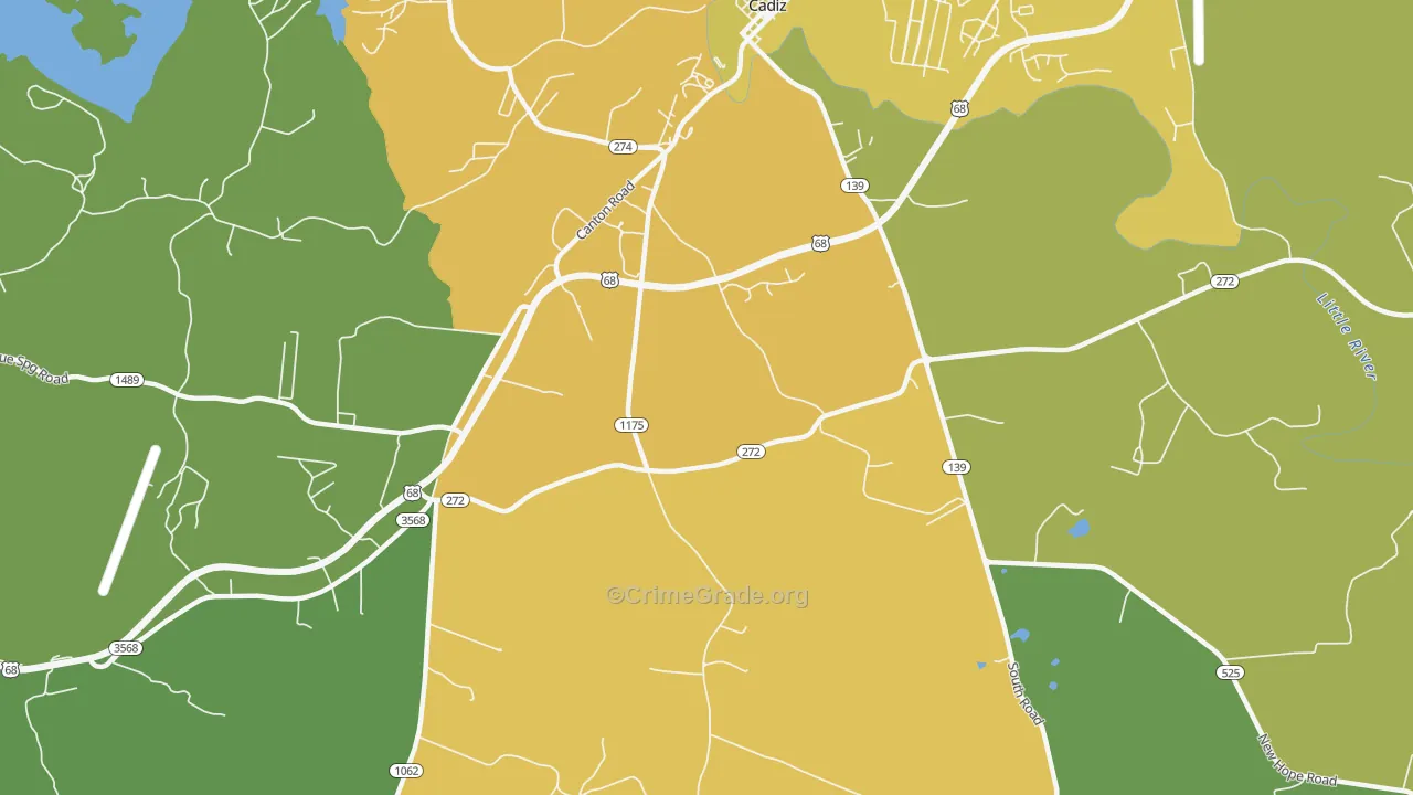 Roaring Spring, KY Map of Vehicle Theft Rates