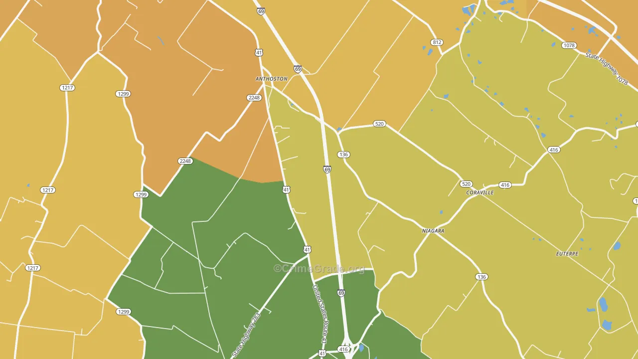 Robards, KY Map of Vehicle Theft Rates