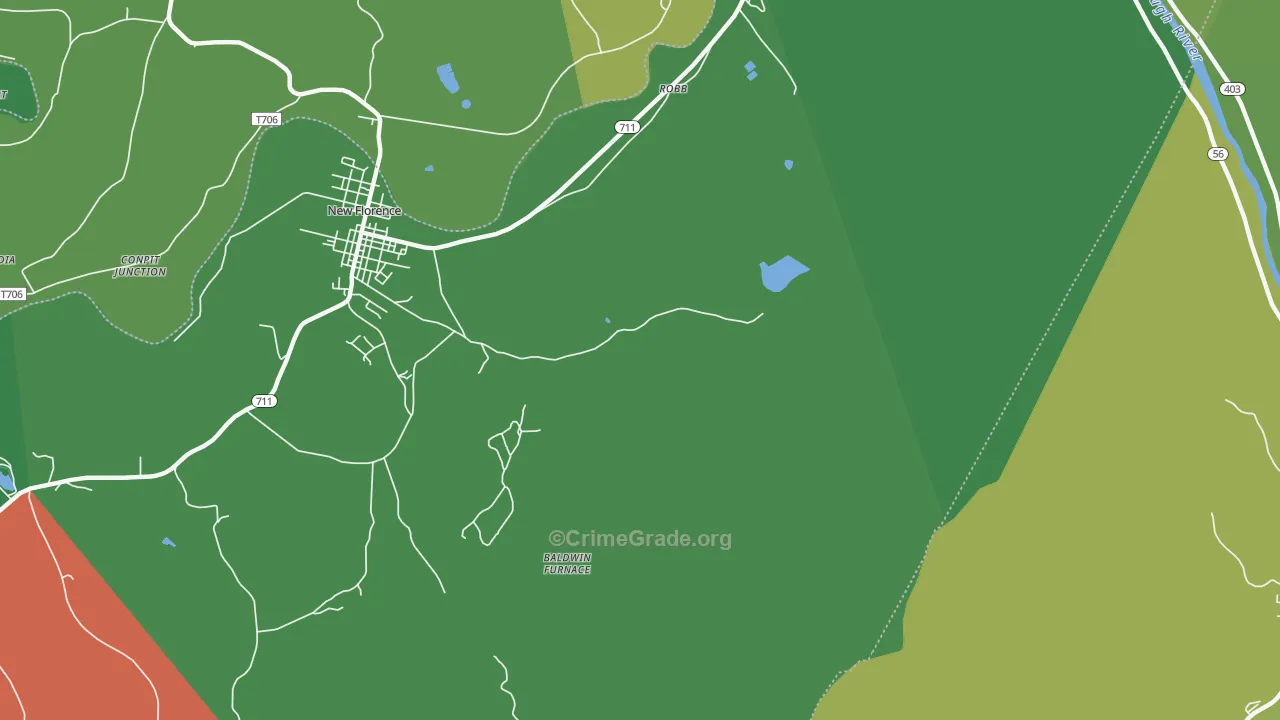 Robb, PA Map of Vehicle Theft Rates