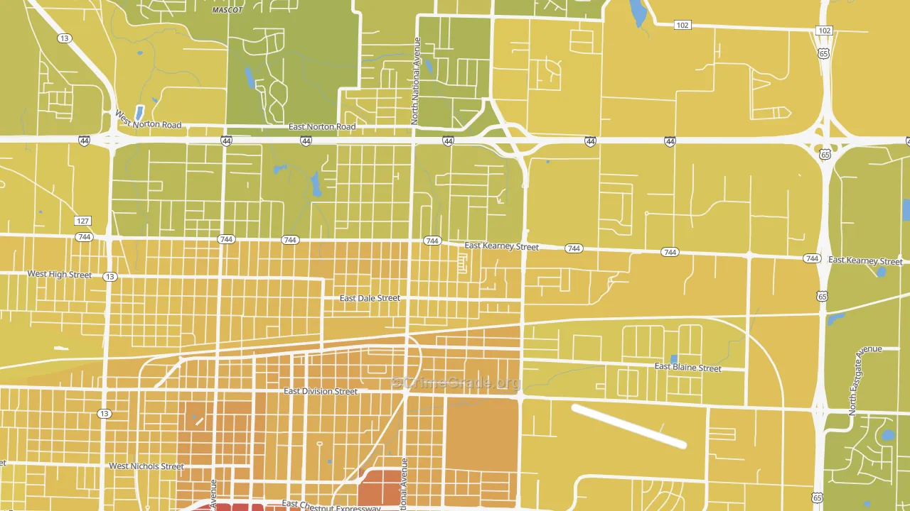 Robberson, Springfield, MO Map of Vehicle Theft Rates