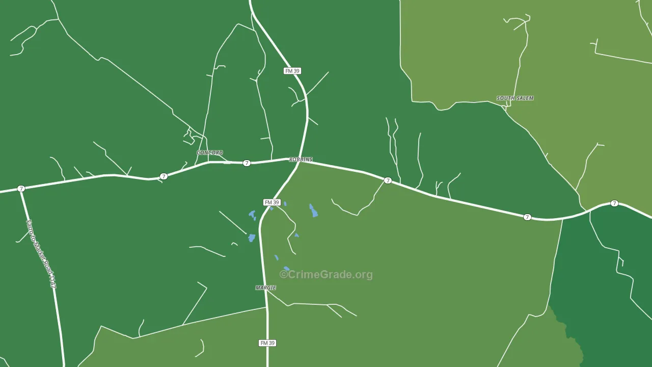 Robbins, TX Map of Vehicle Theft Rates