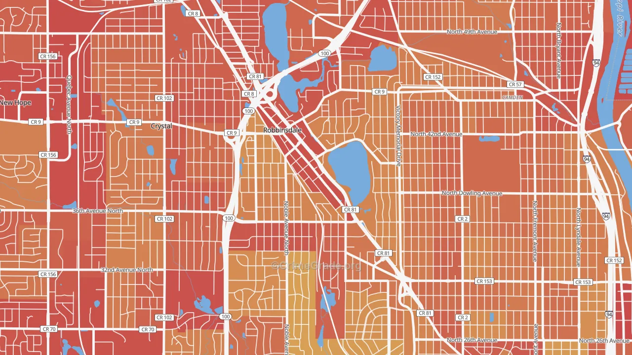 Robbinsdale, MN Map of Vehicle Theft Rates