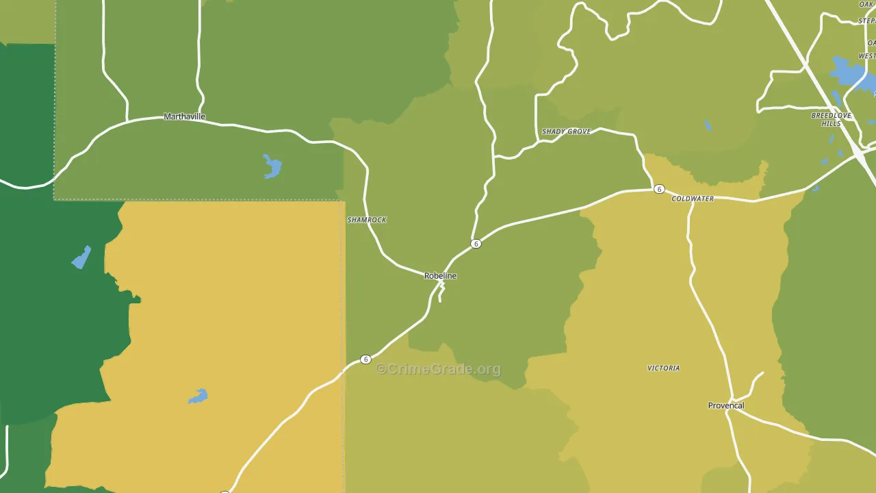 Robeline, LA Map of Vehicle Theft Rates