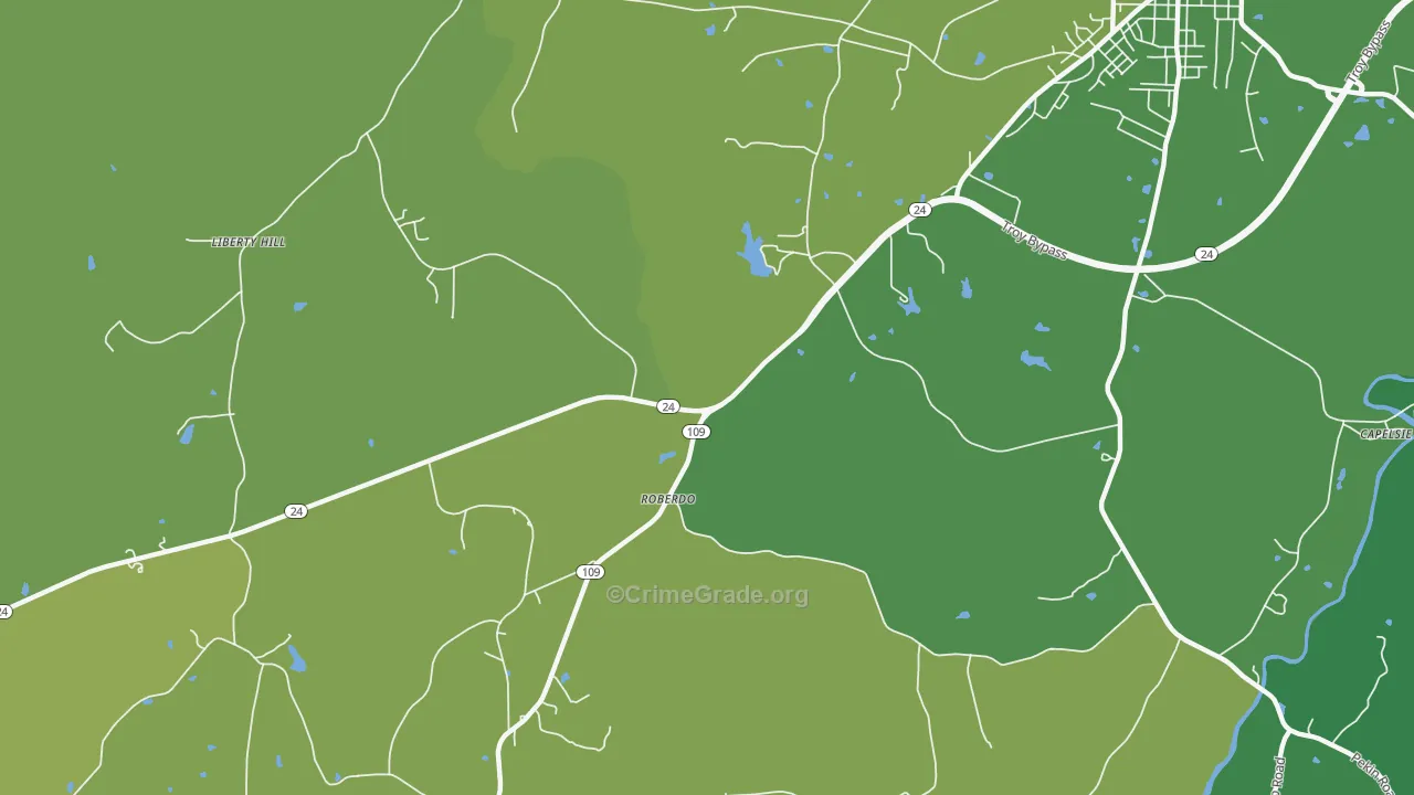 Roberdo, NC Map of Vehicle Theft Rates