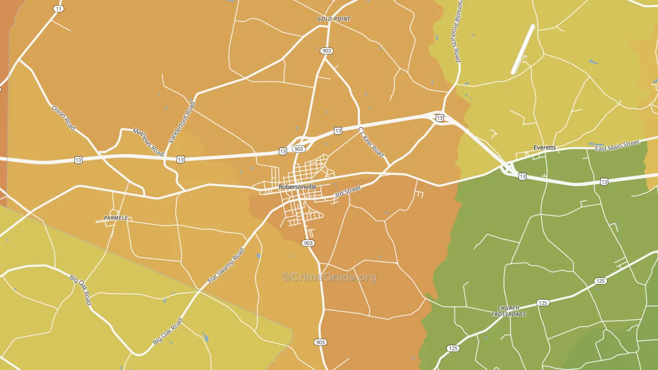 Robersonville, NC Map of Vehicle Theft Rates