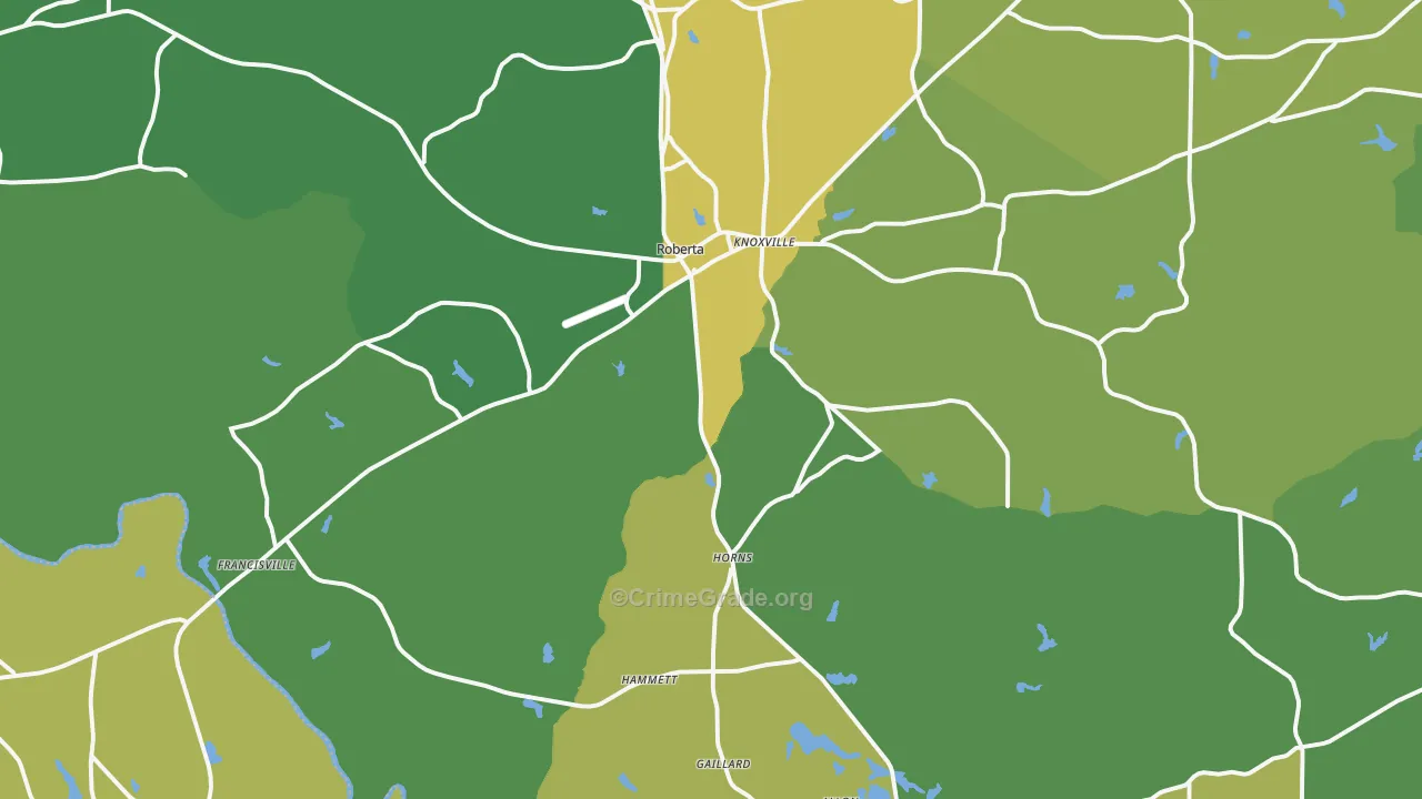 Roberta, GA Map of Vehicle Theft Rates
