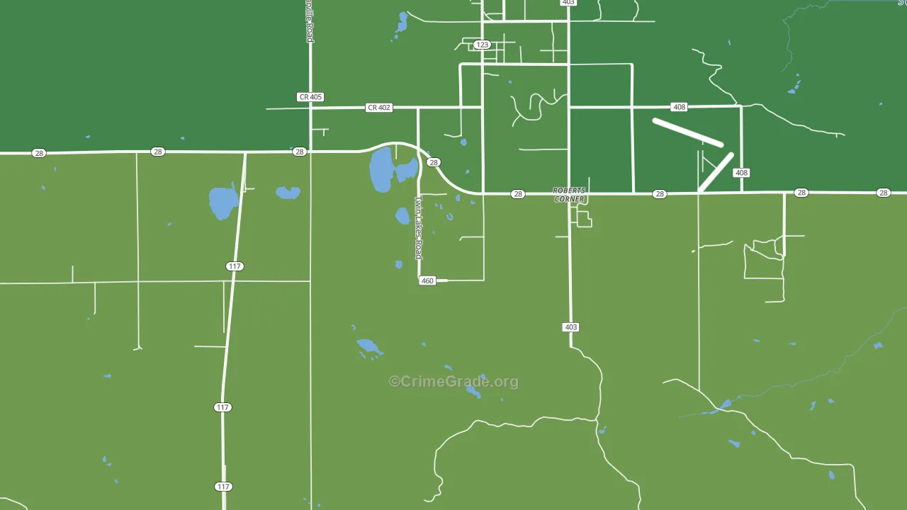Roberts Corners, MI Map of Vehicle Theft Rates
