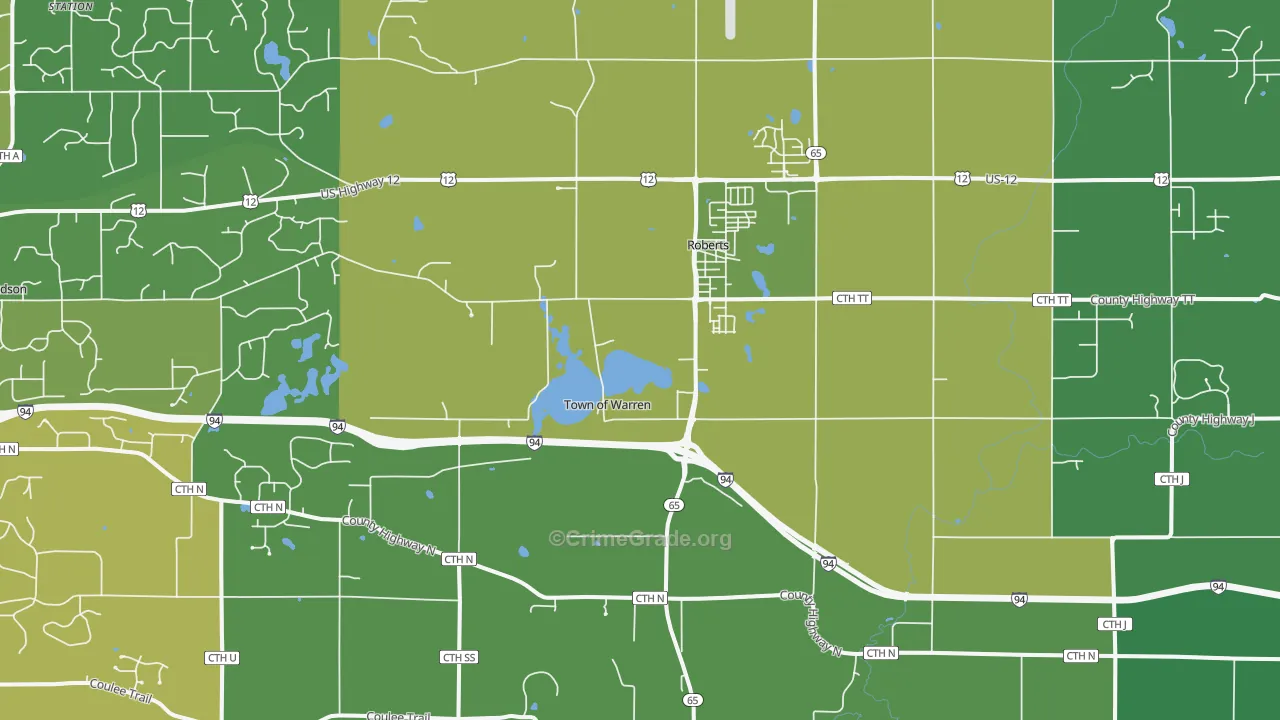Roberts, WI Map of Vehicle Theft Rates